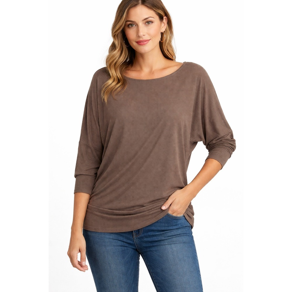 A New Day Batwing Sleeve Top Womens XL Taupe Gray Ribbed Knit Boatneck